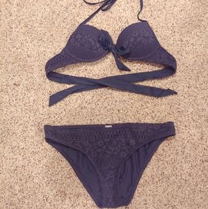 Navy Blue Textured Push Up Aerie Swim Set